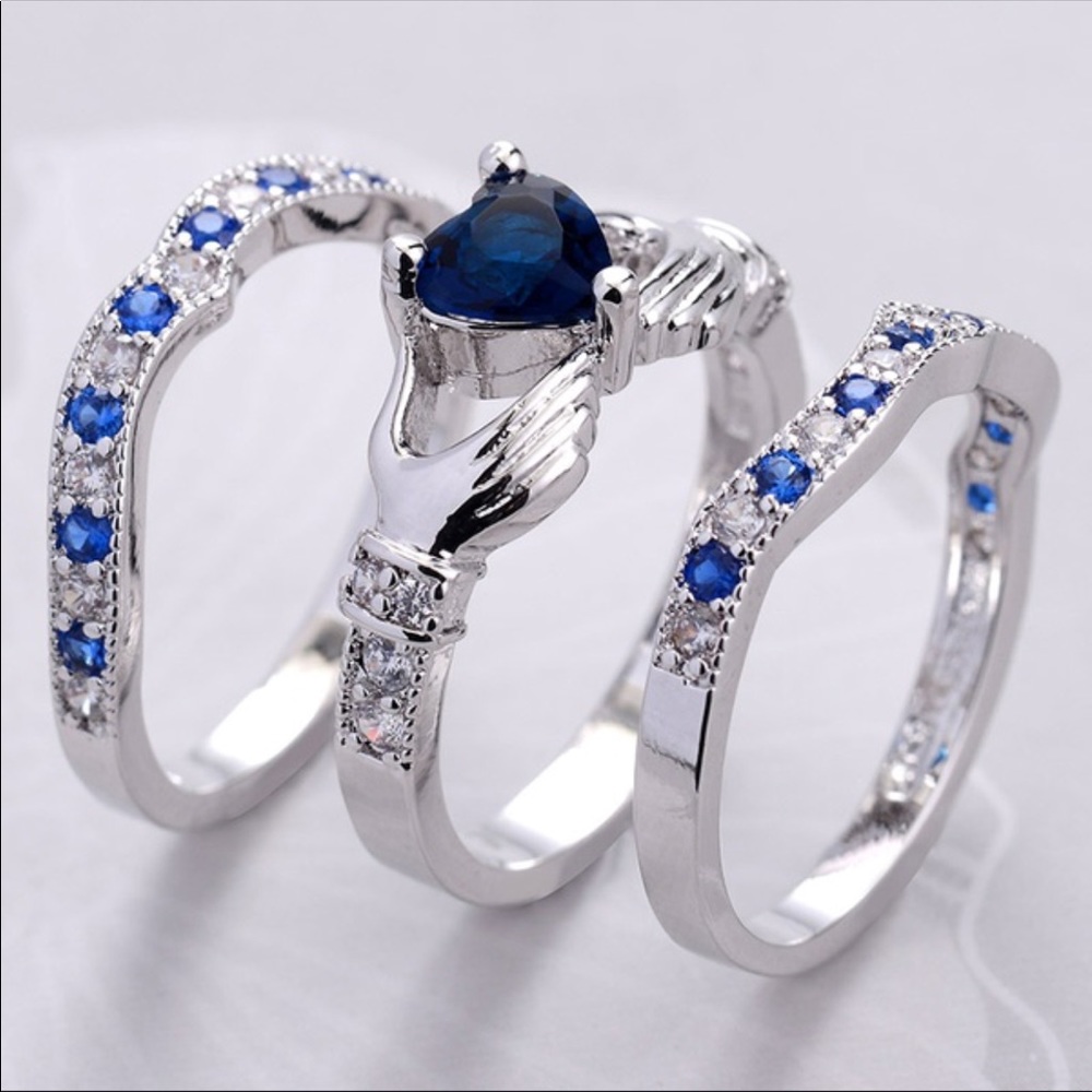 Claddagh Sapphire sterling silver 3pc set!